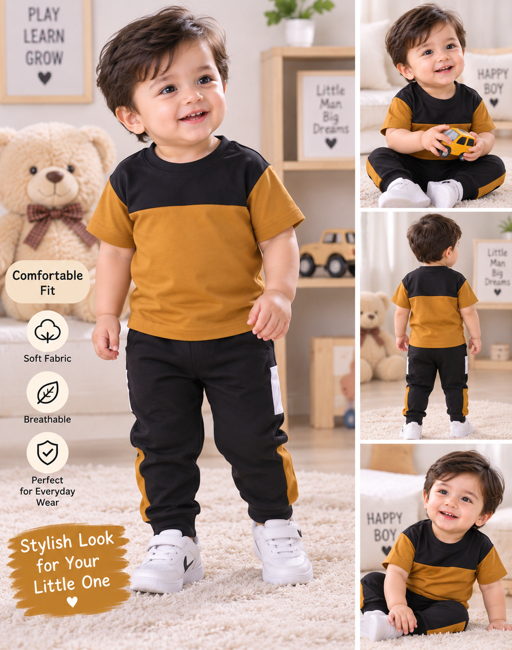 Kids King Print Micro Tracksuit 2 Pcs Black Yellow