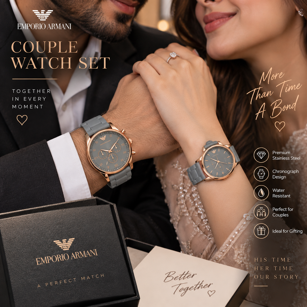 Luxe Duo Chronograph Watch Set β Grey Stainless Steel with Gold Accents