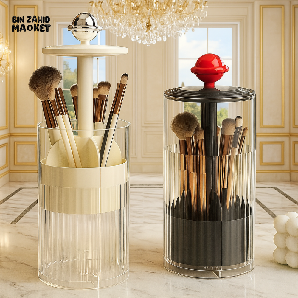 ROTATING MAKEUP BRUSH HOLDER β LUXURY CYLINDRICAL ORGANIZER FOR VANITY DISPLAY